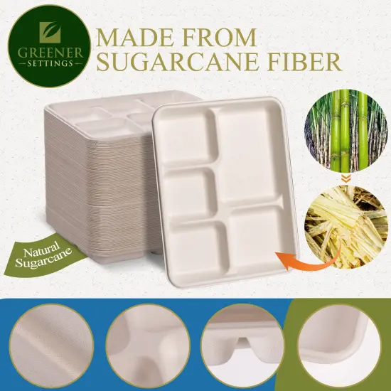 Natural 5 Compartment Compostable Disposable Paper Plate (125 Trays) {6}