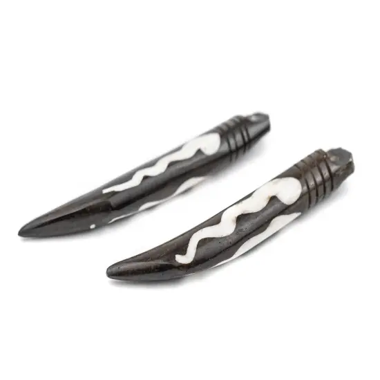 The Bead Chest Batik Bone Tooth Pendant - Wave Design (Set of 2) {3}