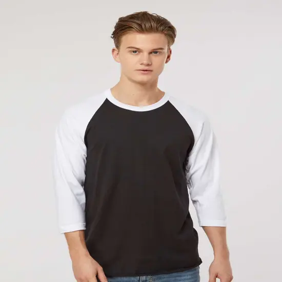 Tultex&reg; Fine Jersey Raglan Crewneck Three-Quarter Sleeve T-Shirt Heather grey/ black {3}