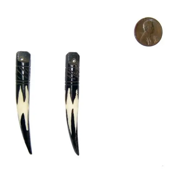 The Bead Chest Zig Zag Batik Bone Tooth Pendant (Set of 2) {2}