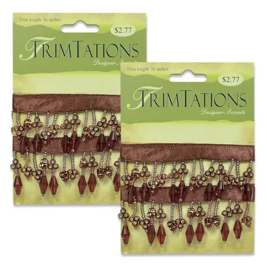 Pack of 2 Faux Rhinestone Flower Fringe Trim Pack of 36" Purple {1}