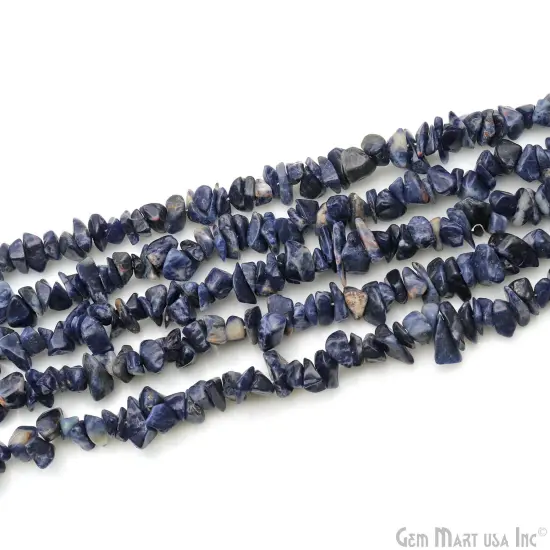 Sodalite Chip Beads, 34 Inch, Natural Chip Strands, Drilled Strung Nugget Beads, 7-10mm, Polished, GemMartUSA (CHSD-70004) {4}
