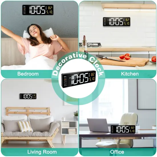LED Digital Wall Clock with Remote Control - 15.7", 10-Level Brightness, 3 Alarm Settings, 12/24-Hour Format, Countdown Timer, Calendar Display {6}