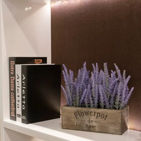 Purple Artificial Lavender Flowers with Decorative Tray Wooden Box 9 Inches - Lifelike Faux Lavender Plants for Home and Office Decor, Fake Lavender Rustic Farmhouse Style {5}