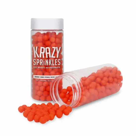 Krazy Sprinkles - Orange 8mm Beads (1/2 Cup, 1x Jar) for Cakes, Ice Cream & Cookies {3}
