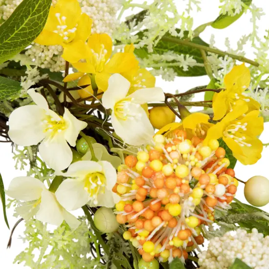 Northlight Wild Flower, Berry and Statice Floral Spring Wreath - 26" - Yellow and Orange {5}