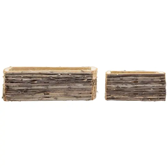 Northlight Wooden Log and Twig Flower Box Planters - 11.75" - Set of 2 Beige {6}