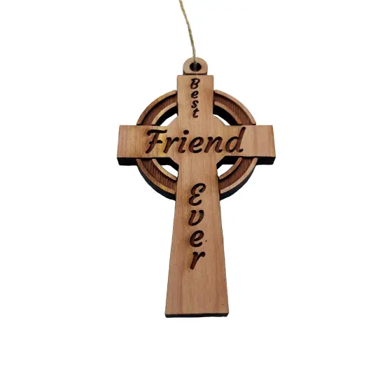 Best Friend Ever Celtic Cross - Cedar Ornament {1}