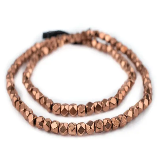The Bead Chest Cornerless Cube Beads - Full Strand of Faceted Ethnic Metal Spacers (6mm, Copper) {3}