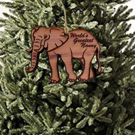 Elephant Worlds Greatest Nanny - Cedar Ornament {2}