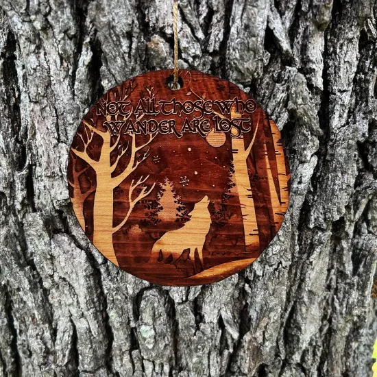 Not all Those Who Wander are Lost WINTER WOLF - Cedar Ornament {4}