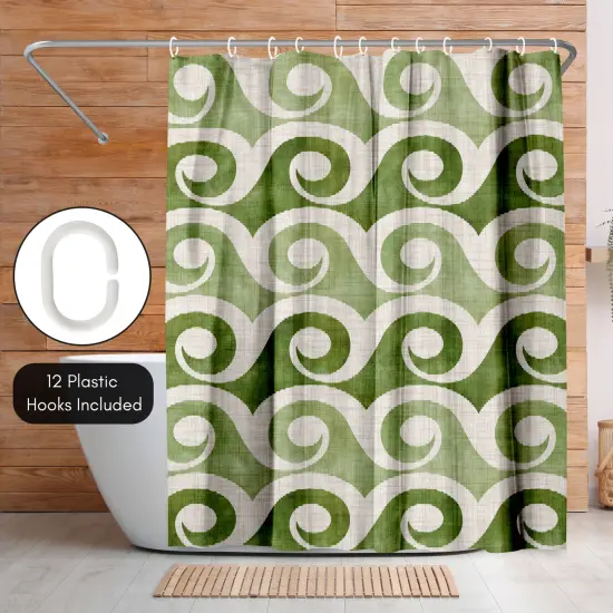 Americanflat 71" x 74" Shower Curtain, Retro Waves In Green by Modern Tropical {5}