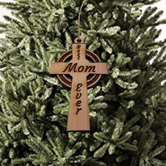 Best Mom Ever Celtic Cross - Cedar Ornament {3}
