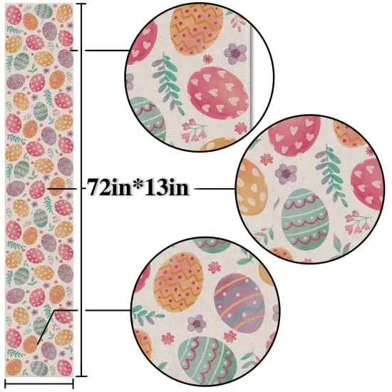 Nepnuser Linen Happy Easter Table Runner Spring Easter Egg Decoration Farmhouse Home Dining Room Kitchen Table Decor (13" x 72") {2}