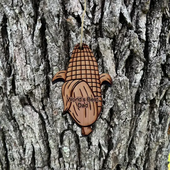 Worlds Best Dad Corn on the cob - Cedar Ornament {1}