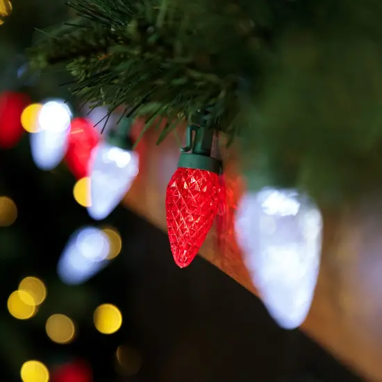 Northlight LED Faceted C9 Christmas Lights - Red and Pure White - 66' Green Wire - 100ct {3}
