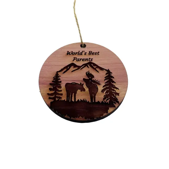 Worlds Best Parents Moose Couple - Cedar Ornament {3}
