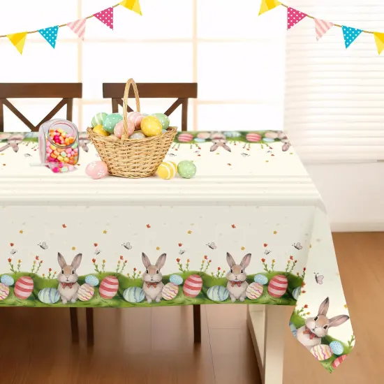 Easter Tablecloth Decorations for Party, 3 Pack Disposable Plastic Easter Table Cloth 54" x 108", Easter Bunny Table Cloths for Party Supplies,Easter Party Favors for Home Picnic Outdoor Dinner Dining {4}