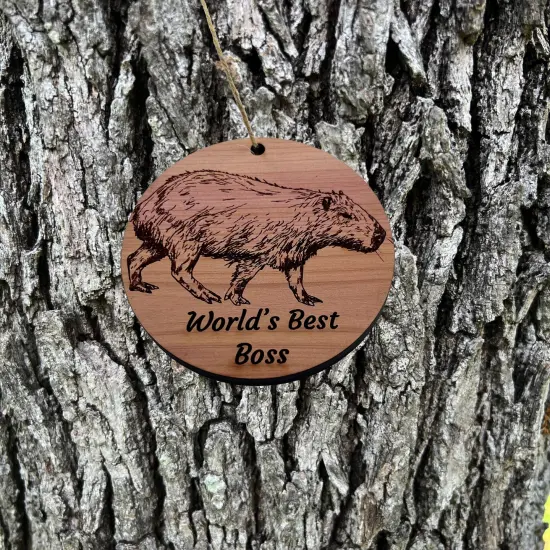 Worlds Best Boss Capybara - Cedar Ornament {2}