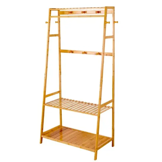 Bamboo Clothes Hanging Garment Rack Heavy Duty Laundry Rack Closet Storage Shelf {1}