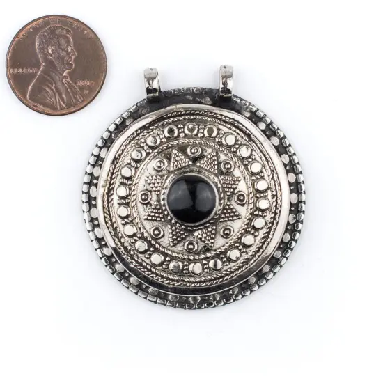The Bead Chest Onyx-Inlaid Afghan Tribal Pendant (42x46mm) {2}