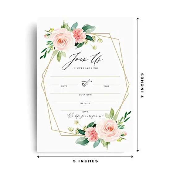 All Occasion Invitations with Envelopes, Geometric Floral, Cards for Your Wedding, Reception, Bridal or Baby Shower, Engagement and Birthday Party, 5"x7" (25 Invitations and Envelopes) {4}
