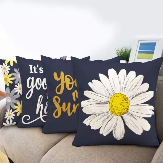 Decorative Dark Blue Pillow Covers 16x16 Inch Set of 4, Spring Summer Decorations for Home Sunflower Decor Pillows Blue Pillow Covers for Couch Sofa Indoor Outdoor Spring Summer Decor {6}