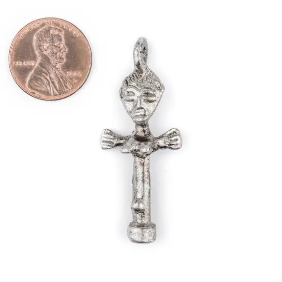The Bead Chest Silver Ashanti Fertility Doll Pendant Ghana African White Metal Large Hole Handmade {2}