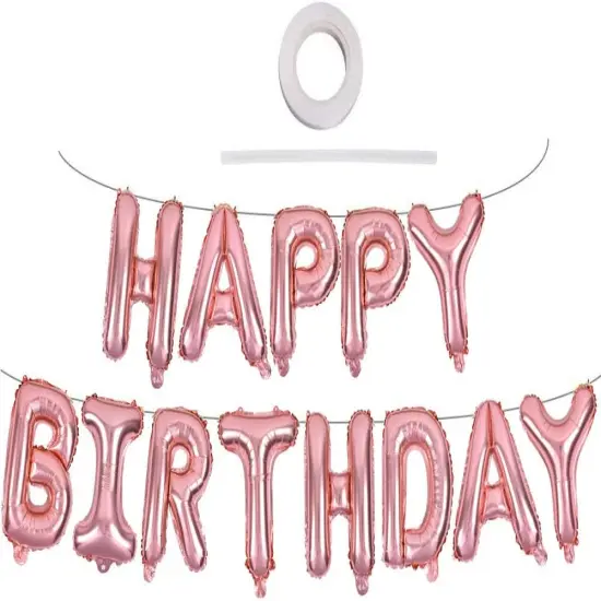 Colorful Celebrations: 16-Inch Mylar Foil Happy Birthday Balloons Banner - Eco-Friendly Decor for All Ages! Rose gold {3}