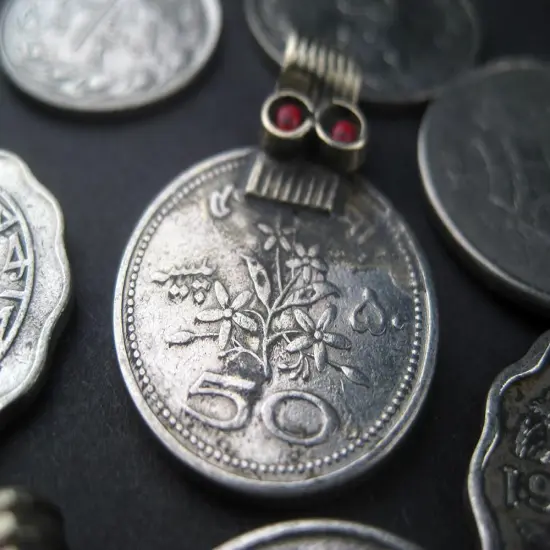 The Bead Chest Old Coin Pendants Set of 8 23mm Afghanistan Silver White Metal Large Hole {4}