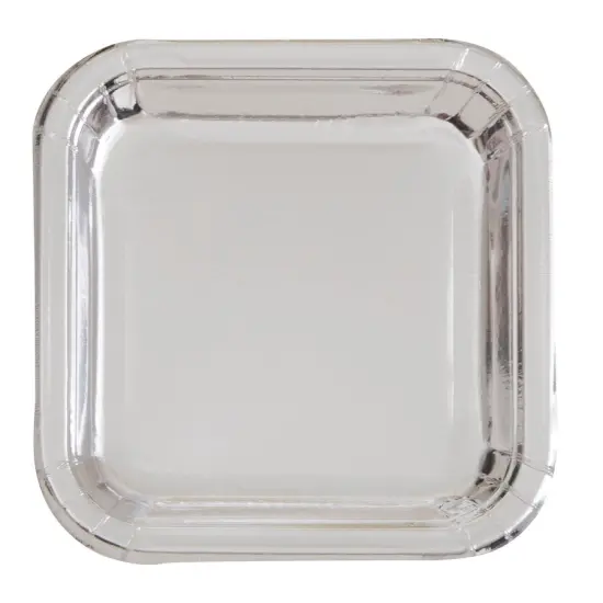 Silver Foil Square 9" Dinner Plates, 8ct {1}