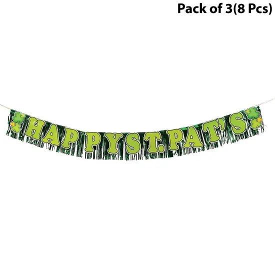 Fringed Metallic Banner (HAPPY ST.PAT&rsquo;S) | 7 Feet long by 8 inches tall Crowned in Chrome Your Destination for Metallic Chic | RAHEEV&reg; {1}