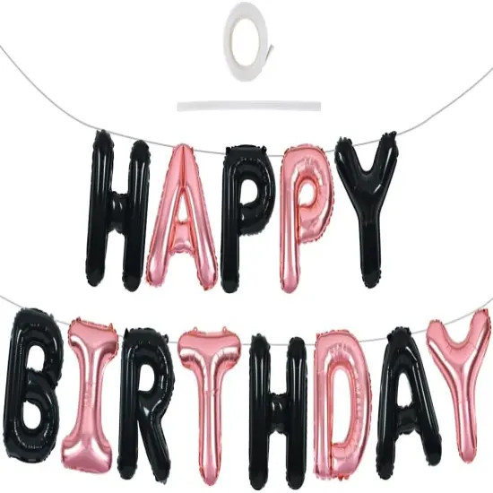 Colorful Celebrations: 16-Inch Mylar Foil Happy Birthday Balloons Banner - Eco-Friendly Decor for All Ages! Black rose {3}