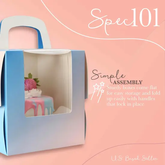 Spec101 Pink to Blue Cake Boxes with Windows - 6.5x6.5in Disposable Cookie Boxes {4}