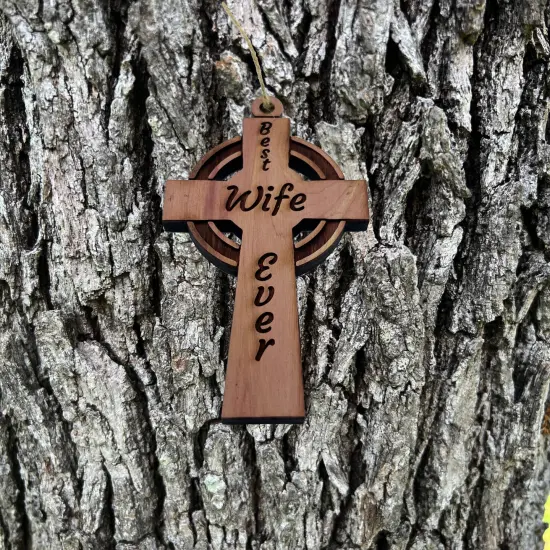 Best Wife Ever Celtic Cross - Cedar Ornament {2}