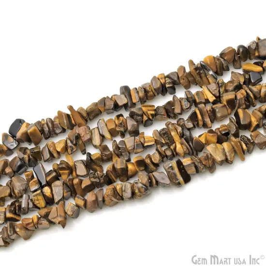 Tiger Eye Chip Beads, 34 Inch, Natural Chip Strands, Drilled Strung Nugget Beads, 7-10mm, Polished, GemMartUSA (CHTE-70004) {5}