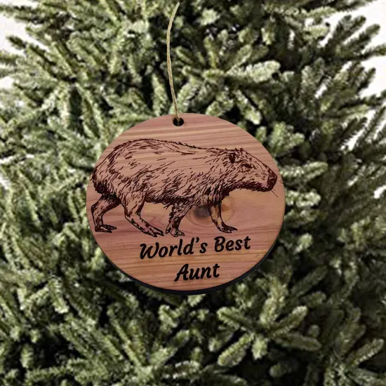 Worlds Best Aunt Capybara - Cedar Ornament {2}
