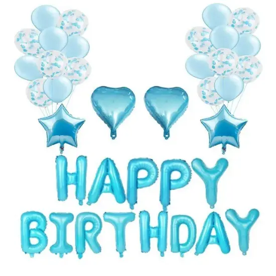 Hot Happy Birthday Decoration Multiple Color Banner Balloons Set Party Supplies Light blue {1}