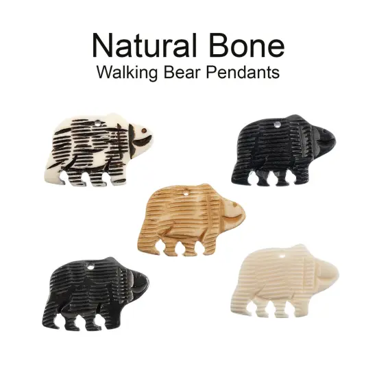 John Bead 1.25" Walking Bear Natural Bone Pendants Dark Grey {3}