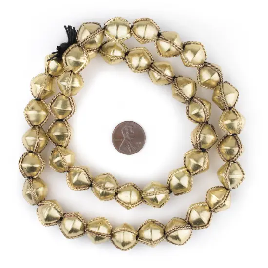 The Bead Chest Ethiopian Wired Brass Bicone Beads 15mm African Large Hole 24 Inch Strand Handmade {2}