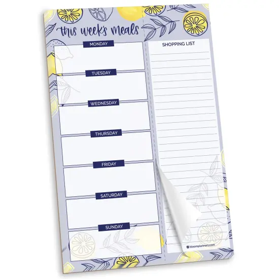 bloom daily planners Planning Pad, 6" x 9", Meal Planning Pad with Magnets, Blue Lemons {1}
