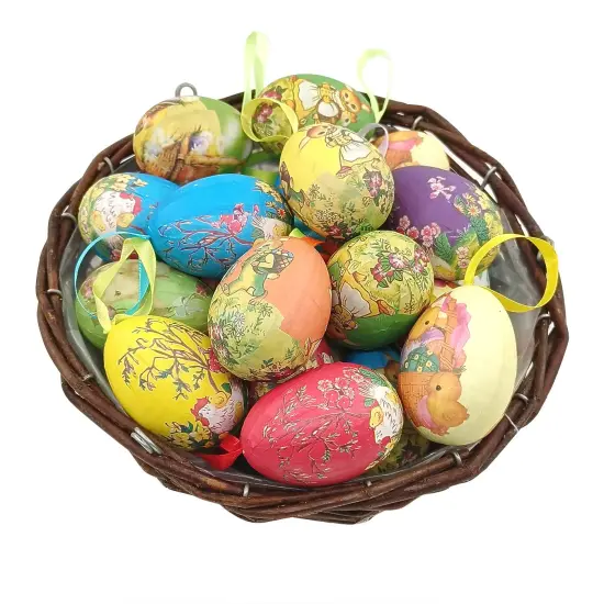 Gardeningwill 12pcs Vintage Style Paper Mache Foam Egg Hanging Ornaments Easter Decoration {4}