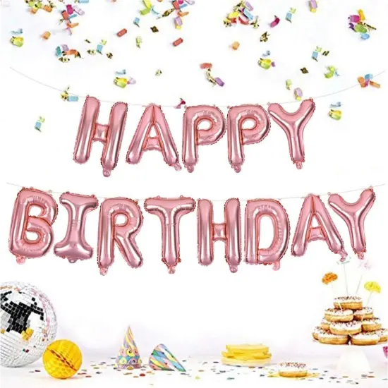 Colorful Celebrations: 16-Inch Mylar Foil Happy Birthday Balloons Banner - Eco-Friendly Decor for All Ages! Rose gold {1}