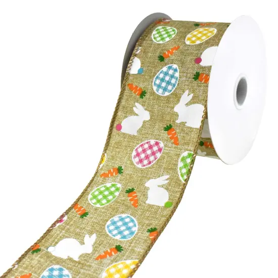 Bunnies and Gingham Easter Eggs Wired Ribbon, 2-1/2-Inch, 10-Yard {2}