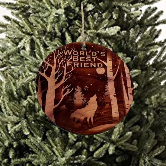 Winter Wolf Worlds Best Friend - cedar ornament {3}
