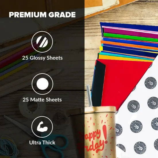 50 Pack Adhesive Permanent Vinyl - Endless Crafting Possibilities with Glossy & Matte Vinyl Sheets to Decorate Your House, Party, Car, Mugs, and More {5}