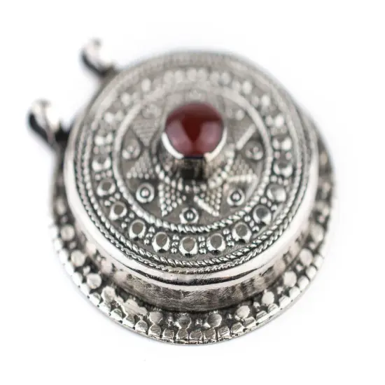 The Bead Chest Carnelian-Inlaid Afghan Tribal Pendant (40x45mm) {3}
