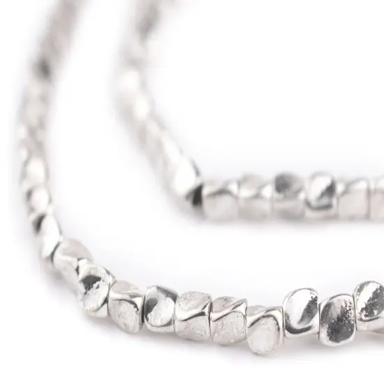 The Bead Chest Shiny Silver Twisted Nugget Beads 4mm Unusual White Metal 24 Inch Strand {1}