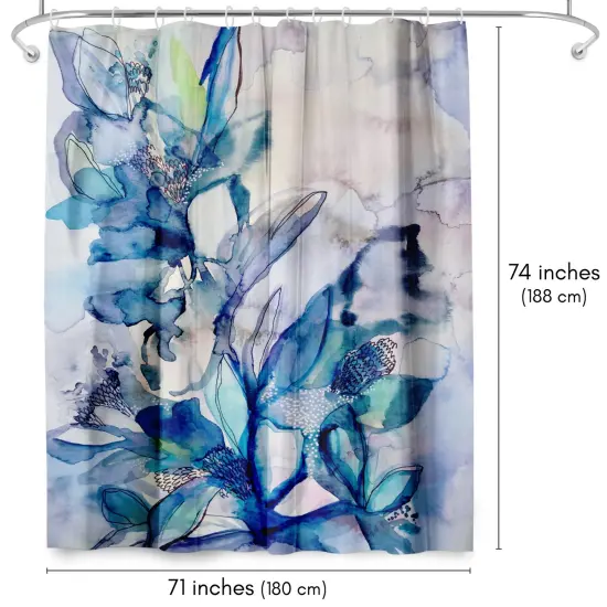 Americanflat 71" x 74" Shower Curtain, Aqua Floral by Hope Bainbridge {2}