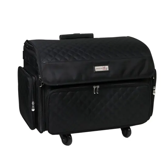 XL 4 Wheel Collapsible Deluxe Rolling Sewing Machine Storage Case, Black Quilted {1}